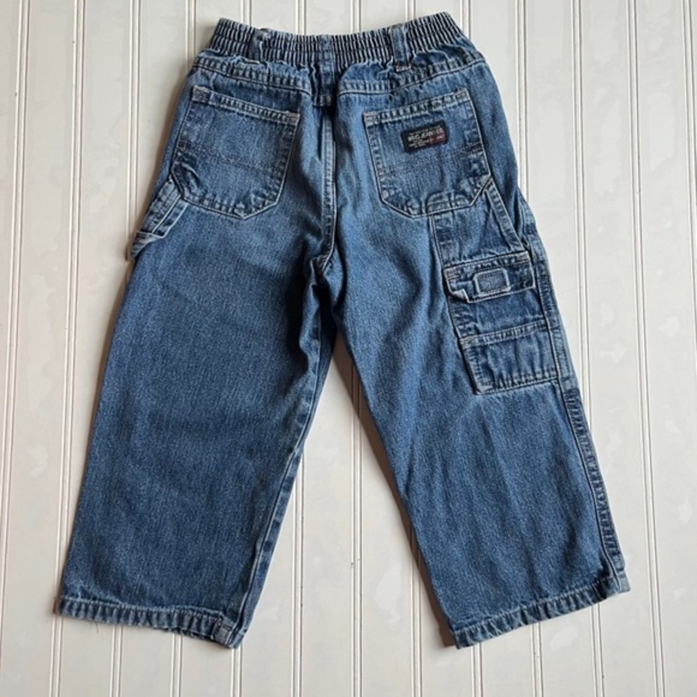 Wrangler Jeans Co Boys 4T Carpenter Jeans Medium Wash Denim Hammer Loop 7HYTBDS